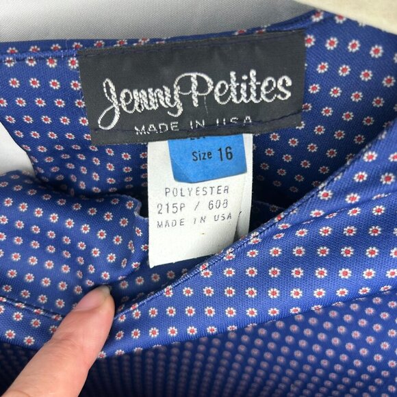 Vintage Jenny Petites Navy Blue Floral Midi Dress | Made in USA | Size 16 🇺🇸 - Picture 4 of 5